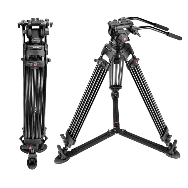 Fluid Head Professional Camcorder Tripod System for Video Camera Record With Ground Spreader and Double Handles