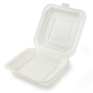 Conteneur alimentaire jetable biodégradable en amidon de maïs à compartiments, blanc, 20,3x20,3 cm, emballage en papier, ensemble de vaisselle de fête - Product Image 1