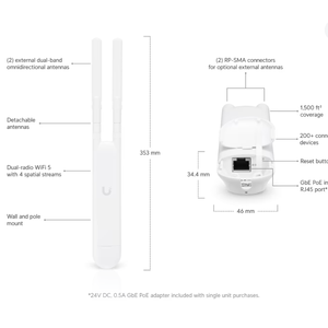 UniFi MESH UAP-AC-M <b>Access</b> <b>Point</b> AC Mesh with WEP & QoS Dual-Band 2 External Antennas 200+ Clients - Product Image 2
