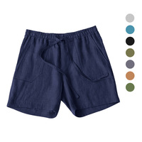 Short d'été en coton et lin pour hommes, taille élastique avec cordon de serrage, pantalon décontracté de plage respirant de couleur pure, mode Sehe