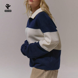 F5777 Felpe Personalizzate da <span class=keywords><strong>Donna</strong></span>, Pullover a Maniche Lunghe, Maglia da Rugby, Colletto a Polo, Scollo a V, Top Bicolore in <span class=keywords><strong>Pile</strong></span> - Product Image 4