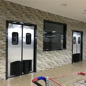 Commercial sound proof double action swing door stainless steel traffic door with black rubber