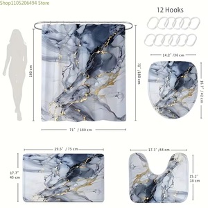 Cortina de Ducha de Poliéster con Estampado Digital de Mármol Azul Gris Dorado, Cortina de Baño Personalizada, Impermeable, Venta al por Mayor, Moderna - Product Image 4