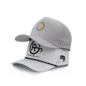 OEM Custom 100% Polyester Silk Screen Printed Water Resistant 5-Panel Laser Cut Embroidery Patch Sport Rope <strong>Grey</strong> <strong>Baseball</strong> <strong>Cap</strong> - Product Image 1