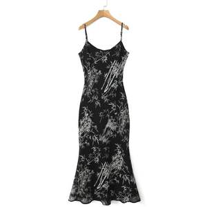 เดรสชีฟองทรงเข้ารูป คอวี สายเดี่ยว พิมพ์ลาย ยาว  ไซส์ใหญ่ สำหรับผู้หญิง - Product Image 2