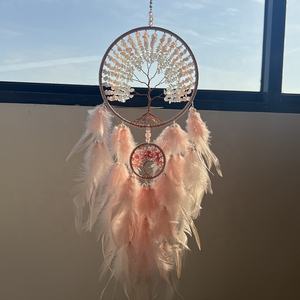 Attrape-rêves en cristal d'améthyste rose suspendu à la main Arbre de vie Attrape-rêves en pierres précieuses - Product Image 2