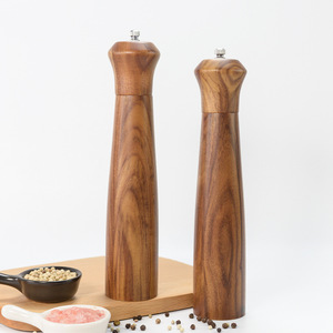 Moulin à poivre manuel en bois, facile à utiliser, avec mouvement en céramique, poignée en acier inoxydable, idéal pour les restaurants, pour sel et épices - Product Image 4