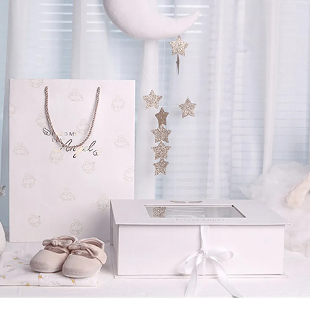 Toptan hediye yenidoğan bebek giysileri setleri kağit kutu ambalaj şerit Flip kutuları saf yenidoğan hediye kutusu