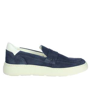 Mocassins pour homme en daim bleu marine avec semelle blanche, chaussures décontractées - Product Image 4