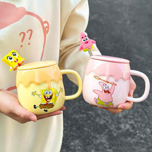 Oball SpongeBob <b>Ceramic</b> <b>Mug</b> With Lid And Spoon Single Cup Cartoon Design For Presents - Product Image 2