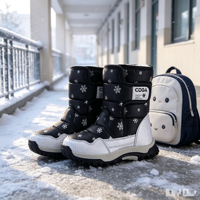 Bottes d'hiver imperméables, respirantes, coupe-vent et légères pour enfants, unisexes, mi-mollet, avec tige en tissu extensible et doublure en fourrure.