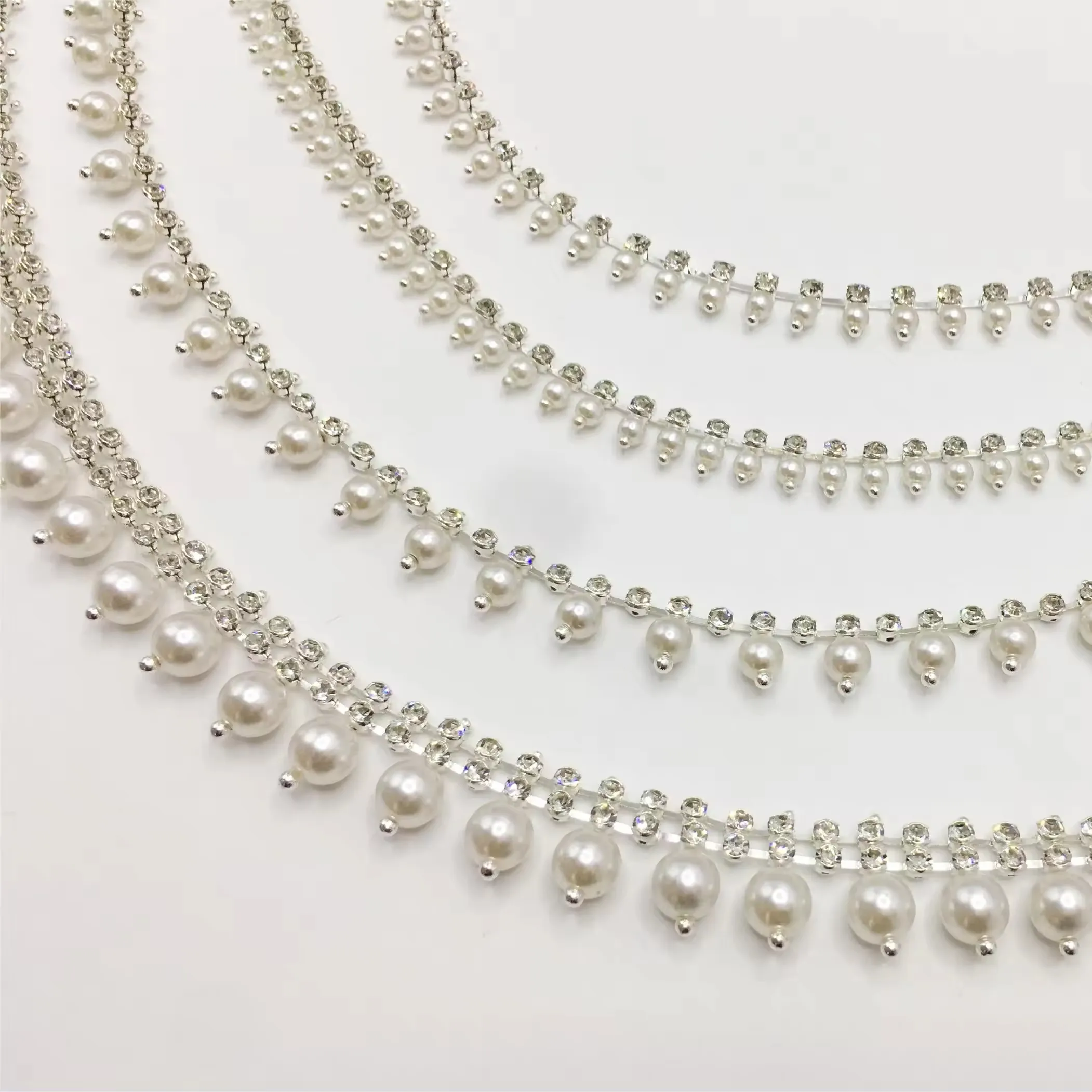 4mm/6mm/8mm Water Diamond Flower Pearl Chain Flatback Style Wedding Waist Chain Decoration Shoes Nail Art Clothing Accessories