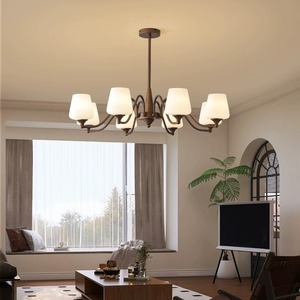 Lámpara de techo redonda estilo retro americano de 6 luces LED color chocolate para sala de estar, dormitorio y comedor - Product Image 2
