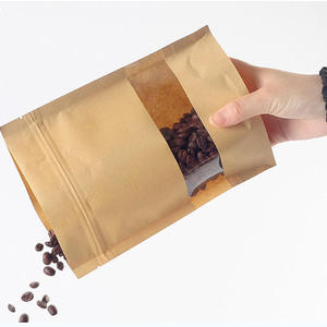 Sıcak Satış Klasik Tarz Kahverengi ve Beyaz Kraft Kilitli Ayakta Duran Poşet Şeker ve Diğer Gıdalar İçin Pencereli Gıda Ambalajı - Product Image 1