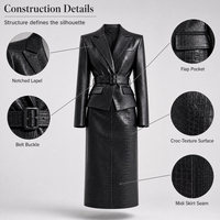 Ensemble jupe midi et blazer en similicuir croco pour femme avec ceinture, tenue de bureau élégante