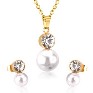 Beautiful Stainless Steel Precious <b>Pearl</b> <b>Earrings</b> <b>Necklace</b> Jewelry <b>Set</b> 18k Gold Plated Zircon Female Jewelry for Bride - Product Image 1