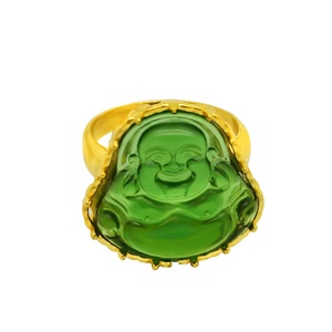 Anillo de Piedra Natural de Nuevo Diseño, Anillo de Acero Inoxidable con Buda de Jade, Anillos Chapados en Oro de 18K - Product Image 4