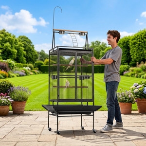 Gabbia per l'allevamento di <span class=keywords><strong>pappagalli</strong></span> di grandi dimensioni in filo di ferro, mobile, con vassoio in plastica solida verniciato a polvere, traspirante, di lusso, con base mobile e area gioco superiore - Product Image 2