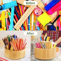 Porte-crayon rotatif en bambou Caddy de rangement de bureau pour stylo rond rotatif Art Supply Organizer Desktop Pen Holder Organizer