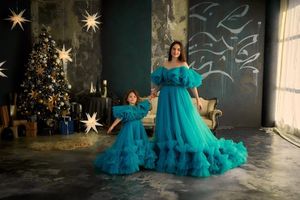 Nouvelle arrivée Fluffy Mère Et Moi Robes En Tulle Volants Avec Train Plus La Taille Pour Séance Photo Maman Et Fille Robe De Soirée En Tulle - Product Image 4