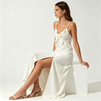 Robe longue en satin blanc pour femme avec dentelle, élégante, dos nu, idéale pour les vacances d'été et les tenues de resort – Vente en gros
