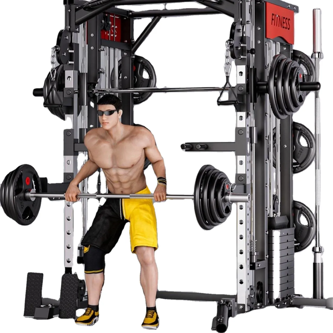 folding smith machine multi functional commercial home gym power rack attachment