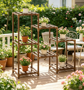 Support de plantes d'intérieur, étagère extérieure <span class=keywords><strong>en</strong></span> <span class=keywords><strong>bois</strong></span>, support à plantes à 3 niveaux <span class=keywords><strong>en</strong></span> forme d'échelle <span class=keywords><strong>pour</strong></span> mobilier de jardin, <span class=keywords><strong>pour</strong></span> salon et jardinage - Product Image 2