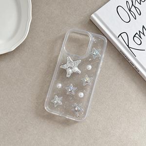 Coque de téléphone portable anti-chute et absorbant les chocs à motif d'étoile en feuille d'argent de luxe transparente pour <span class=keywords><strong>iPhone</strong></span> 12 13 14 15 Pro Max - Product Image 3