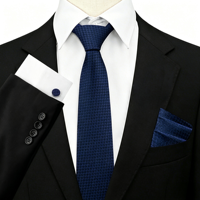 Ensemble Cadeau Cravate Texturée Solide, Pochette de Costume et Boutons de Manchette pour Homme - Fabricant de Cravates