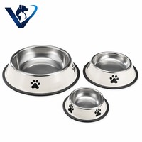 Ensemble de 3 bols pour animaux de compagnie en acier inoxydable avec motif de patte, base antidérapante, bol pour nourriture et eau pour chats et chiens