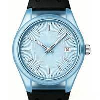Montre Homme Personnalisée avec Logo, Cadran Bleu à Quartz, Boîtier PC, Bracelet en Silicone Noir, Étanche 3ATM, Affichage de la Date, Style Minimaliste et Tendance
