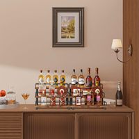 Estante de Exhibición de Botellas de Licor de 3 Niveles, de Metal y Madera, para Mostrador, para Whisky, Licores, Café, Jarabes y Mini Bar