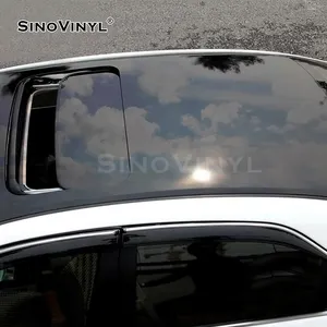 SINOVINYL סופר Stretchable מבריק שחור רכב גג סרט גגון ויניל מדבקות