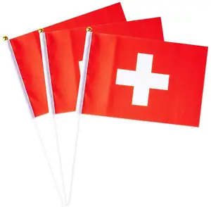 स्पोर्ट परेड पार्टी फेस्टिवल सजावट के लिए फास्ट स्विस स्विट्जरलैंड और ऑल काउंटी स्टिक मिनी छोटा हाथ में पकड़ने वाला झंडा