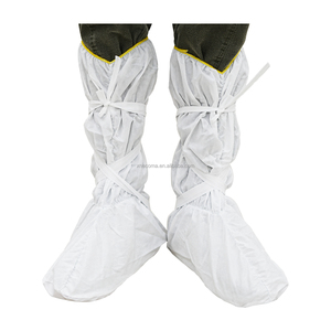 Protège-chaussures médicaux taille M 50G SMMS non tissés antidérapants avec semelle en PVC et sangles à nouer, jetables - Product Image 1