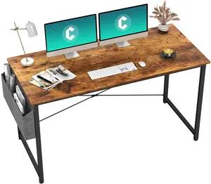 电脑桌55英寸家庭办公室书写书房，现代简约风格笔记本电脑桌，带收纳袋，棕色