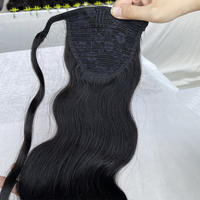 Extensions de queue de cheval en cheveux humains vierges brésiliens, cuticules alignées, ondulées, avec cordon de serrage, vente en gros