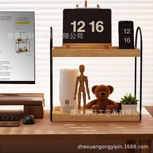 Wooden And Wrought Iron Double Layer Storage <b>Rack</b> 13.78In X 7In Multipurpose Desktop Organizer For Bathroom <b>Kitchen</b> Makeup - Product Image 5