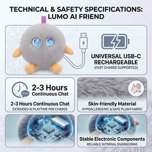 Cuteyeah, Compañero Emocional Inteligente con Pompón Gris Carbón, Habla en Varios Idiomas, Aprendizaje Temprano, Peluche Eléctrico, Carga Rápida USB-C - Product Image 4