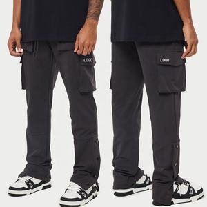 Wholesale Stretch <strong>Popper</strong> Detail Stacked Cargo Pants for Men New Streetwear Mens Cargo Pants with Side Pockets - Product Image 1