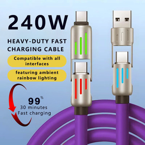 Câble de charge rapide USB 4-en-1 en silicone souple avec lumière LED respirante, compatible téléphone portable, 240W – Offre Spéciale - Product Image 1