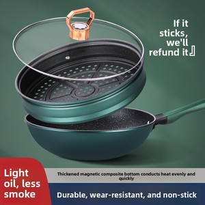 Nouveau <span class=keywords><strong>Wok</strong></span> coloré en céramique Maifanite ; Marmite domestique à fond plat avec couvercle en verre ; Compatible avec les plaques de cuisson ; Vente en gros disponible - Product Image 5