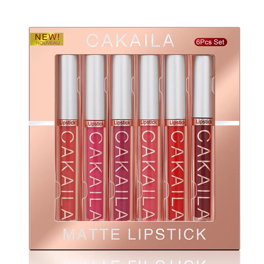 CAKAILA 6 ألوان Lipgloss مجموعة ماء طويلة الأمد ماتي أحمر الشفاه السائل OEM ODM بالجملة بائع