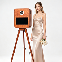 Machine Photobooth DSLR avec Coque en Bois, Écran Tactile, Support Appareil Photo, Anneau Lumineux LED et Support d'Imprimante pour Mariages, Fêtes et Événements