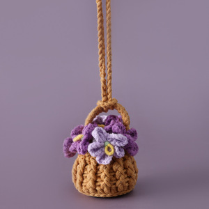 2025 cesta de flores de ganchillo Forget-me-not flores Mini cesta de flores decoración colgante de coche regalo BBF regalo para niñas - Product Image 3
