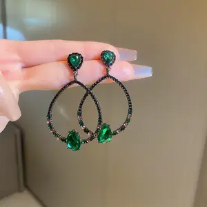 时尚复古绿色钻石耳环优雅耳环批发N240230