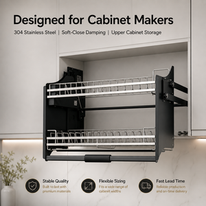 Sistema de elevación de cocina de acero inoxidable 304, cesta extraíble para gabinete superior, estante para secar platos que ahorra espacio, organizador de despensa - Product Image 1