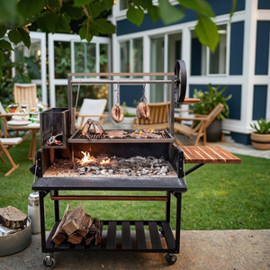 Parrilla <span class=keywords><strong>Argentina</strong></span> Estilo Santa María, Carro <span class=keywords><strong>de</strong></span> Acero <span class=keywords><strong>de</strong></span> Alta Durabilidad para Asar y Hornear en Interiores y Camping, Barbacoa <span class=keywords><strong>de</strong></span> Carbón y Leña - Product Image 1