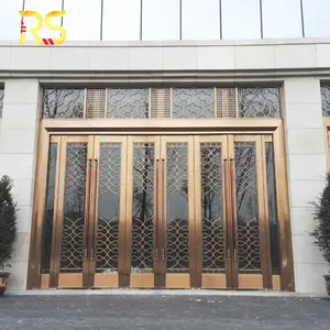 Foshan puerta de cristal decorativa de acero inoxidable puerta de entrada frontal Puerta de hotel de lujo moderna