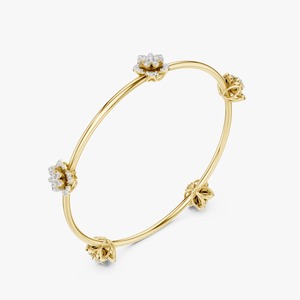 14K Yellow Gold Floral Lab Grown Diamond <b>Bangle</b> <b>Bracelet</b> - Product Image 3